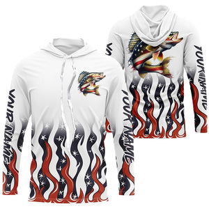 Personalized American Flag Walleye Long Sleeve Fishing Shirts, Patriotic Walleye Fishing Gifts IPHW5946