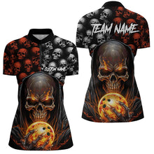 Load image into Gallery viewer, Custom Skull Bowling Womens Quarter Zip Shirts Bowling Team Jerseys Halloween Outfits IPHW5346