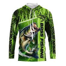 Load image into Gallery viewer, Custom Green Camo Bass Long Sleeve Tournament Fishing Shirts, Bass Fishing Jerseys IPHW5827