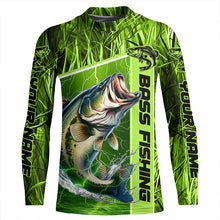 Load image into Gallery viewer, Custom Green Camo Bass Long Sleeve Tournament Fishing Shirts, Bass Fishing Jerseys IPHW5827