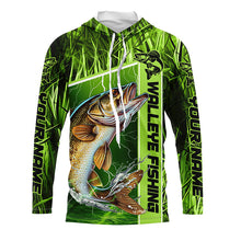 Load image into Gallery viewer, Custom Green Camo Walleye Long Sleeve Tournament Fishing Shirts, Walleye Fishing Jerseys IPHW5829