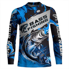 Load image into Gallery viewer, Personalized Bass Fishing Jerseys, Bass Long Sleeve Tournament Fishing Shirts For Men | Blue Camo IPHW5833