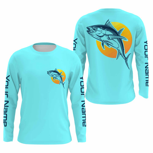 Custom Tuna Long sleeve performance Fishing Shirts for men, Tuna Fishing apparel | blue sky IPHW3223