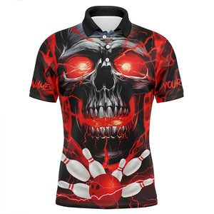 Custom Red Thunder Lightning Skull Bowling Team Jerseys Men Polo Shirts Bowling League Shirts IPHW5367