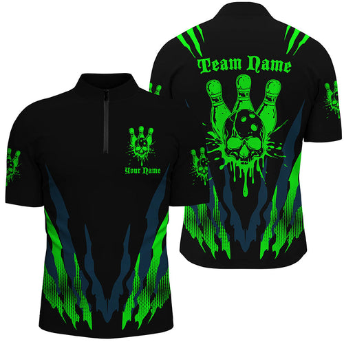 Custom Bowling Shirts For Men And Women, Skull Bowling Team Shirts Bowling Pin | Green IPHW5838