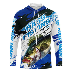 Custom Largemouth Bass Fishing Jerseys, Bass Long Sleeve Tournament Fishing Shirts | Blue Camo IPHW5993