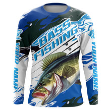 Load image into Gallery viewer, Custom Largemouth Bass Fishing Jerseys, Bass Long Sleeve Tournament Fishing Shirts | Blue Camo IPHW5993