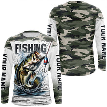 Load image into Gallery viewer, Bass Fishing Camo Custom Long Sleeve Fishing Shirts, Personalized Bass Fishing Jerseys IPHW5998