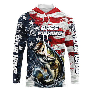 Personalized American Flag Bass Long Sleeve Fishing Shirts, Patriotic Bass Fishing Jerseys IPHW6009