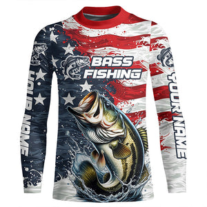 Personalized American Flag Bass Long Sleeve Fishing Shirts, Patriotic Bass Fishing Jerseys IPHW6009