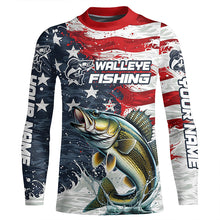 Load image into Gallery viewer, Personalized American Flag Walleye Long Sleeve Fishing Shirts, Patriotic Walleye Fishing Jerseys IPHW6010