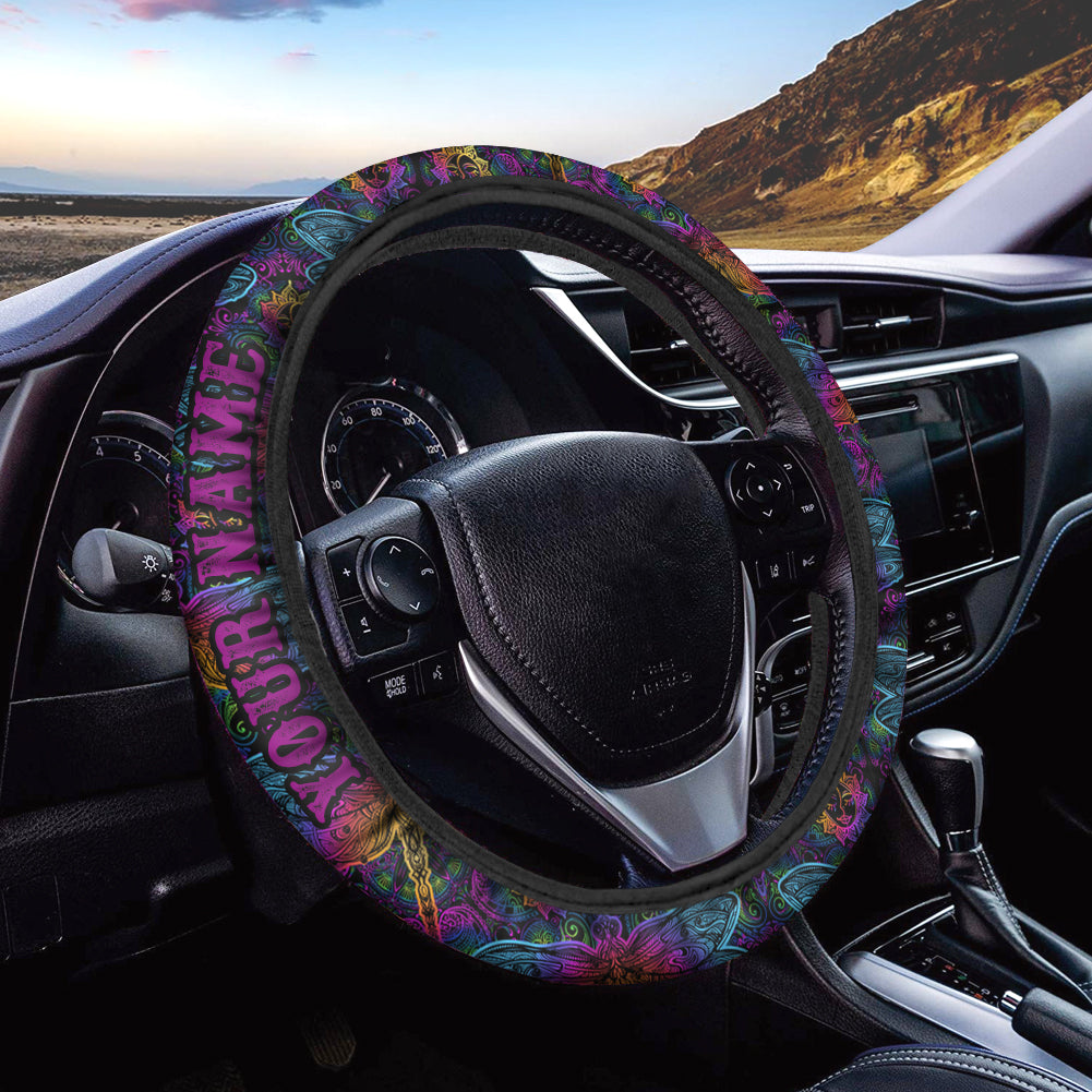 Colorful mandala paisley Dragonfly Custom Steering Wheel Cover, personalized Women Car Accessories gifts - IPHW1017