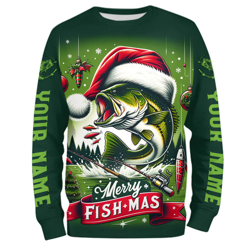 Merry Fishmas Largemouth Bass Custom Christmas Fishing Shirts, Personalized Xmas Fishing Gifts IPHW5550