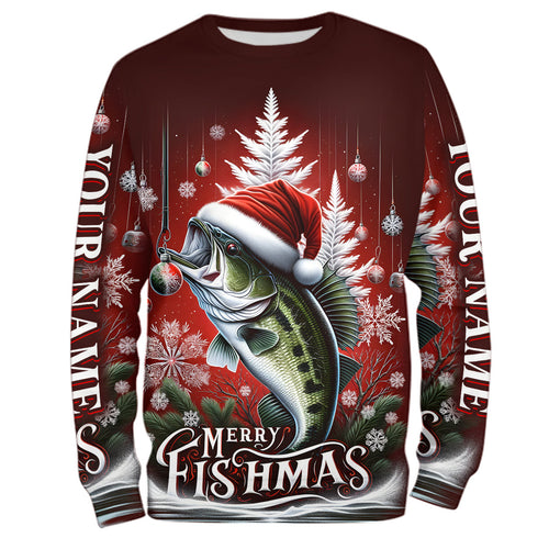 Personalized Bass Christmas Fishing Shirts Merry Fishmas Fishing Gifts For Men, Women And Kids IPHW5551