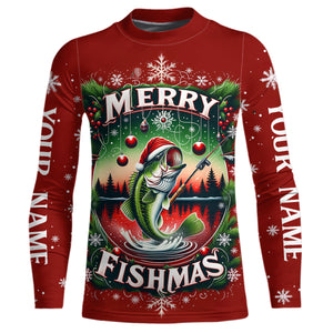 Merry Fishmas Custom Christmas Bass  Full Printing Fishing Shirts Fishing Gifts For Adult And Kid IPHW5553