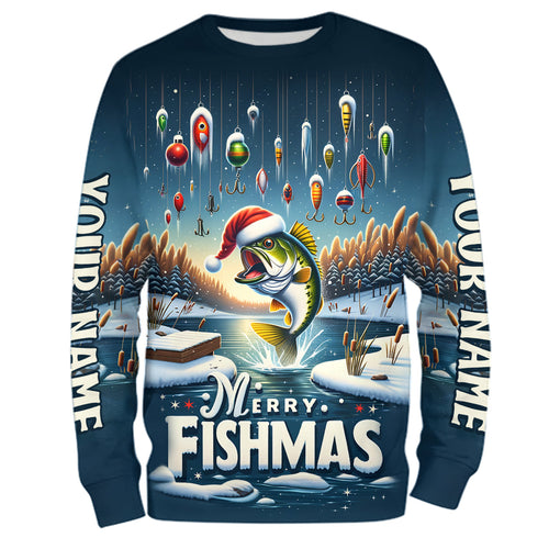 Personalized Largemouth Bass Funny Christmas Fishing Shirts Merry Fishmas Fishing Gifts IPHW5554