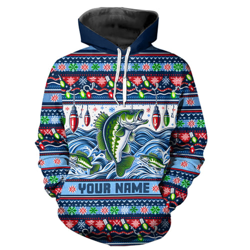 Bass Fishing Ugly Sweater Pattern Christmas Custom Fishing Shirts Personalized Fishing Gifts IPHW5561