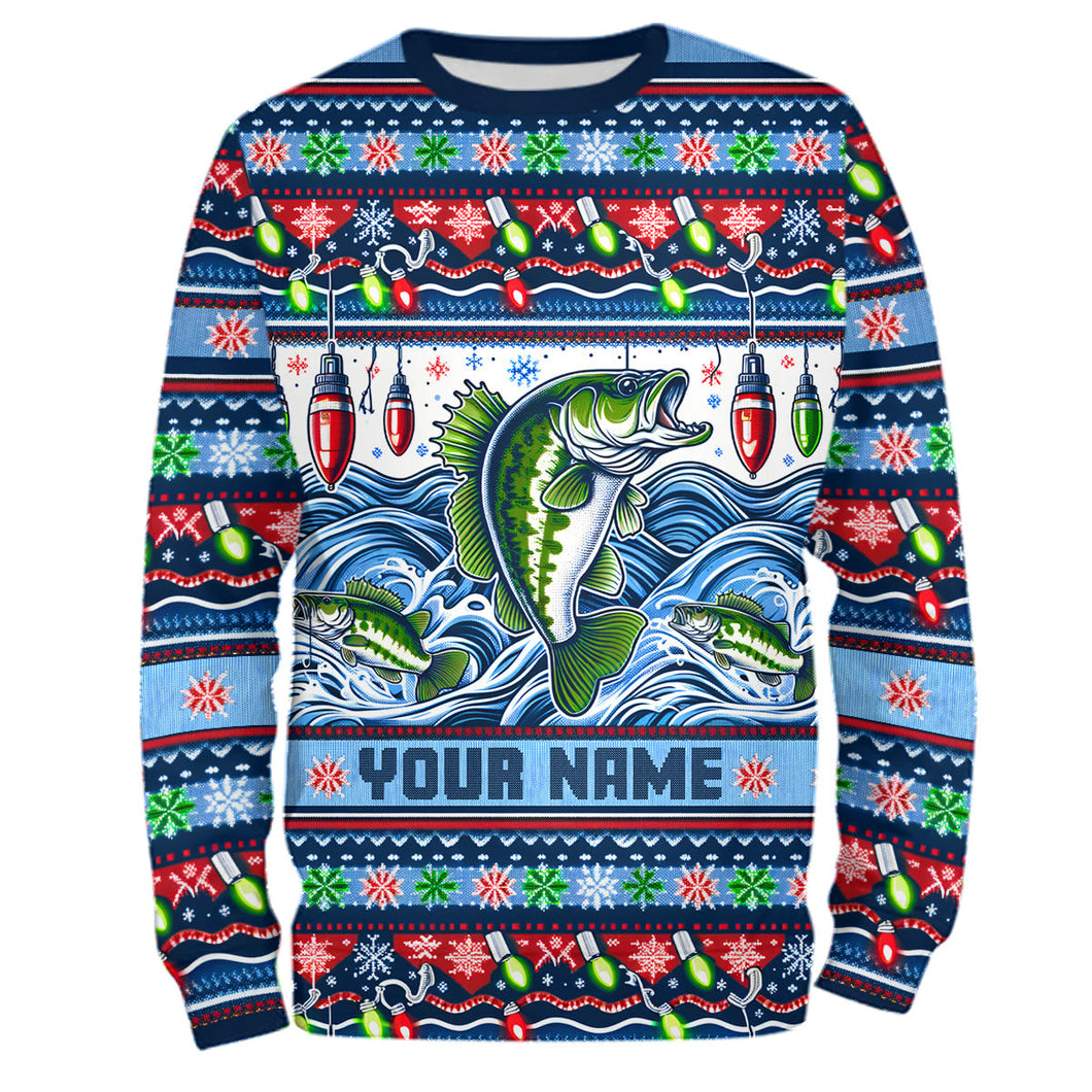 Bass Fishing Ugly Sweater Pattern Christmas Custom Fishing Shirts Personalized Fishing Gifts IPHW5561
