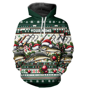 Walleye Fishing Ugly Sweater Pattern Christmas Custom Fishing Shirts Personalized Fishing Gifts IPHW5567