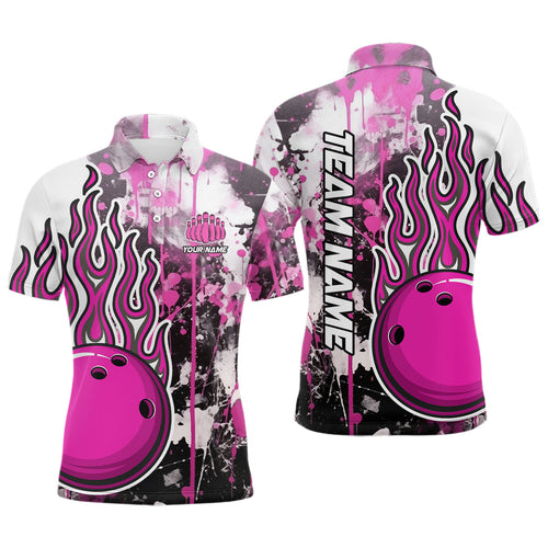 Pink Camo Flame Bowling Polo Shirts For Men Custom Bowling Team Jerseys Bowling League Shirts IPHW5410