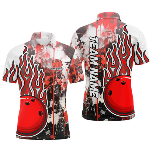 Red Camo Flame Bowling Polo Shirts For Men Custom Bowling Team Jerseys Bowling League Shirts IPHW5418