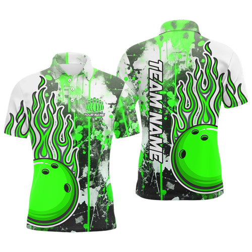 Green Camo Flame Bowling Polo Shirts For Men Custom Bowling Team Jerseys Bowling League Shirts IPHW5420