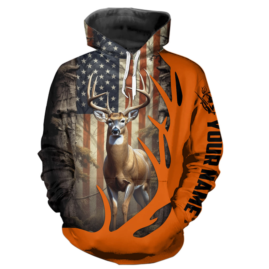 Custom Deer Hunting All Over Hoodie Deer Antler Deer Hunter Shirts Orange Hunting Clothing For Men And Women IPHW5427