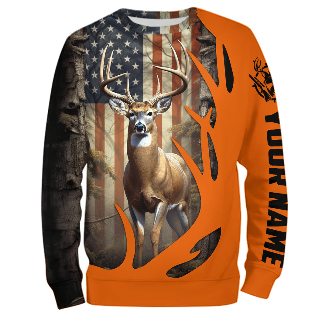 Custom Deer Hunting All Over Hoodie Deer Antler Deer Hunter Shirts Orange Hunting Clothing For Men And Women IPHW5427