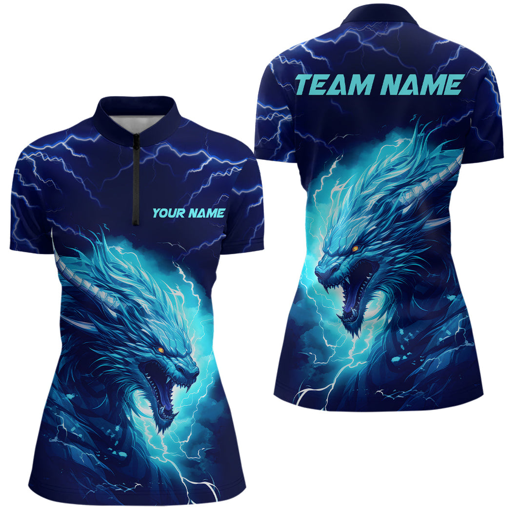 Blue Lightning Thunder Custom Dragon Bowling Team Shirts Women Bowling League Jerseys IPHW5293