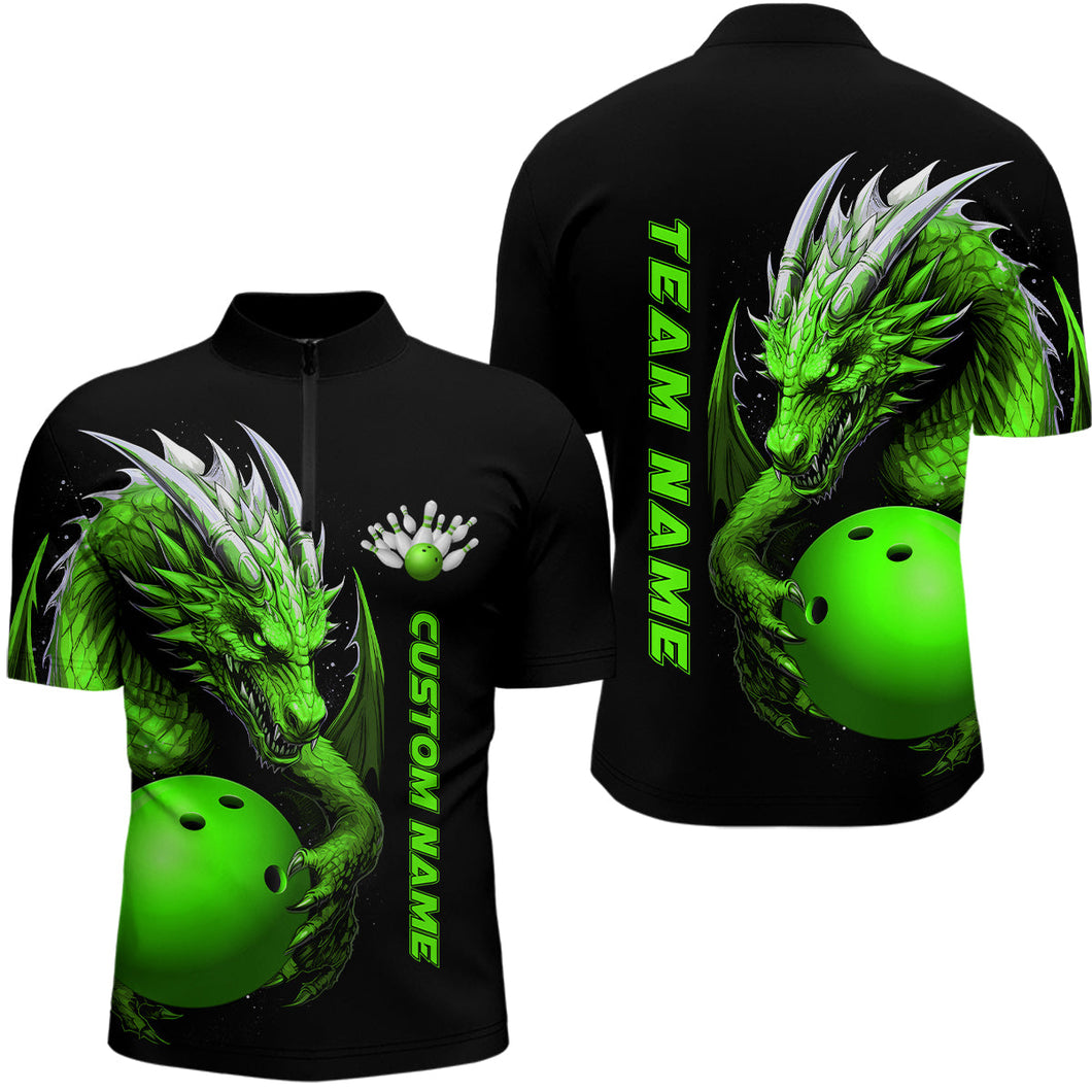 Custom Green Dragon Men Bowling Quarter Zip Shirt Team Bowling Jerseys Bowling Apparel For Bowler IPHW5295