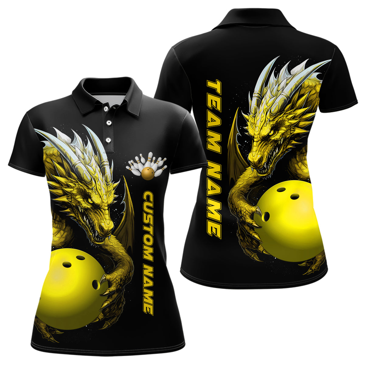Custom Yellow Dragon Women Bowling Polo Shirts Team Bowling Jerseys For Bowler IPHW5297