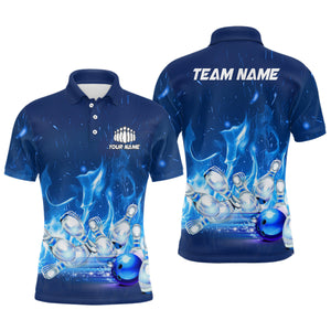 Custom Bowling Shirts For Men Blue Flame Bowling Team Jersey Bowling League Outfits Bowlers Gifts IPHW5493
