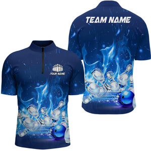 Custom Bowling Shirts For Men Blue Flame Bowling Team Jersey Bowling League Outfits Bowlers Gifts IPHW5493