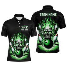 Load image into Gallery viewer, Personalized Skull Bowling Shirt For Men Custom Team&#39;S Name Flame Bowler Jerseys | Green IPHW5820