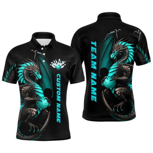 Custom Cyan Dragon Bowling Polo Shirts Men Team Bowling Jerseys Bowler Outfit Bowling Apparel IPHW5332