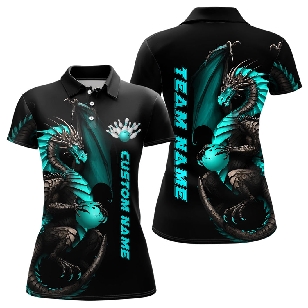 Custom Cyan Dragon Bowling Polo Shirts Women Team Bowling Jerseys Bowler Outfit Apparel IPHW5332