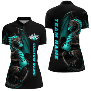 Custom Cyan Dragon Bowling Quarter Zip Shirts Women Team Bowling Jerseys Bowler Outfit IPHW5332