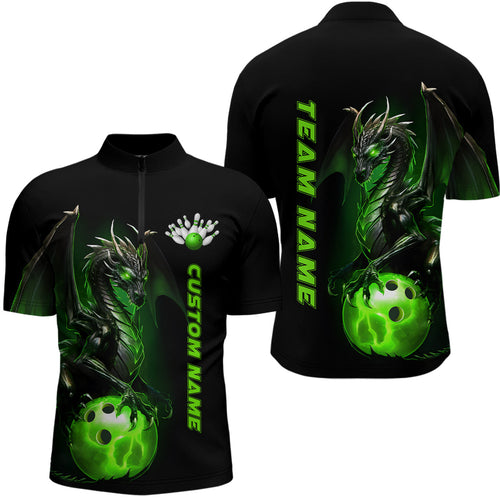 Custom Men Bowling Quarter Zip Shirts Green Dragon Bowling Team Jerseys Bowling League Shirts IPHW5350