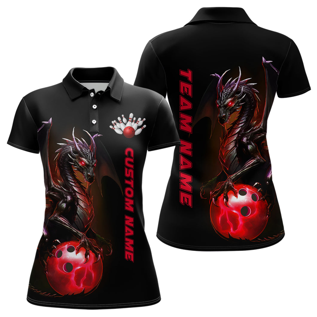 Custom Women Bowling Polo Shirts Red Dragon Bowling Team Jerseys Bowling League Shirts IPHW5352