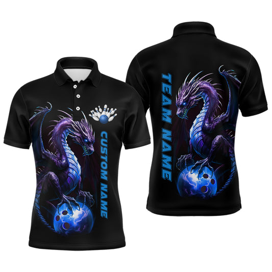 Personalized Blue Dragon Bowling Team Jerseys Men Polo Shirts Bowling League Shirts IPHW5353