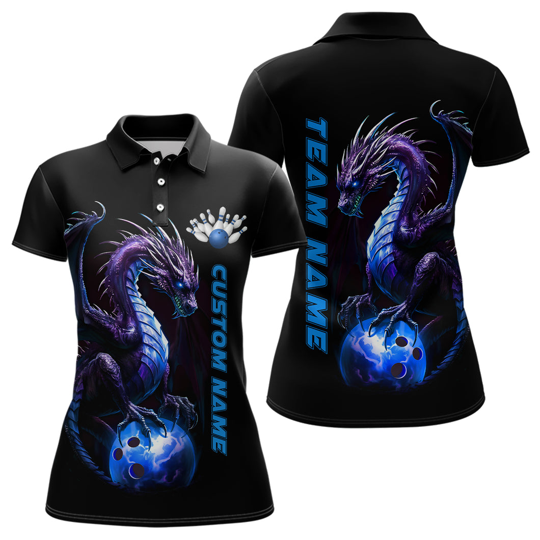 Personalized Blue Dragon Bowling Team Jerseys Women Polo Shirts Bowling League Shirts IPHW5353