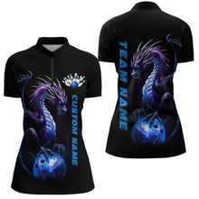 Load image into Gallery viewer, Personalized Blue Dragon Bowling Team Jerseys Women Quarter Zip Shirts Bowling League IPHW5353