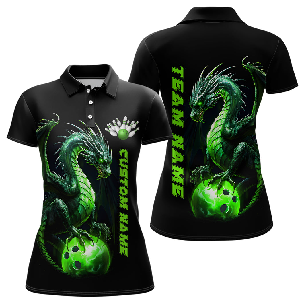 Personalized Green Dragon Bowling Team Jerseys Women Polo Shirts Bowling League Shirts IPHW5354