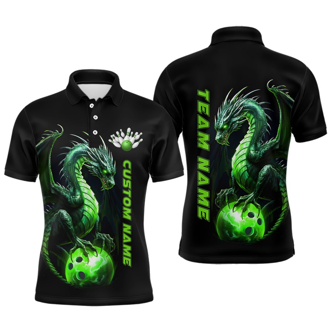 Personalized Green Dragon Bowling Team Jerseys Men Polo Shirts Bowling League Shirts IPHW5354