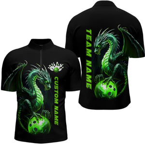 Personalized Green Dragon Bowling Team Jerseys Men Quarter Zip Shirts Bowling League Shirts IPHW5354