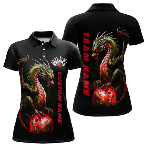 Personalized Red Dragon Bowling Team Jerseys Women Polo Shirts Bowling League Shirts IPHW5355