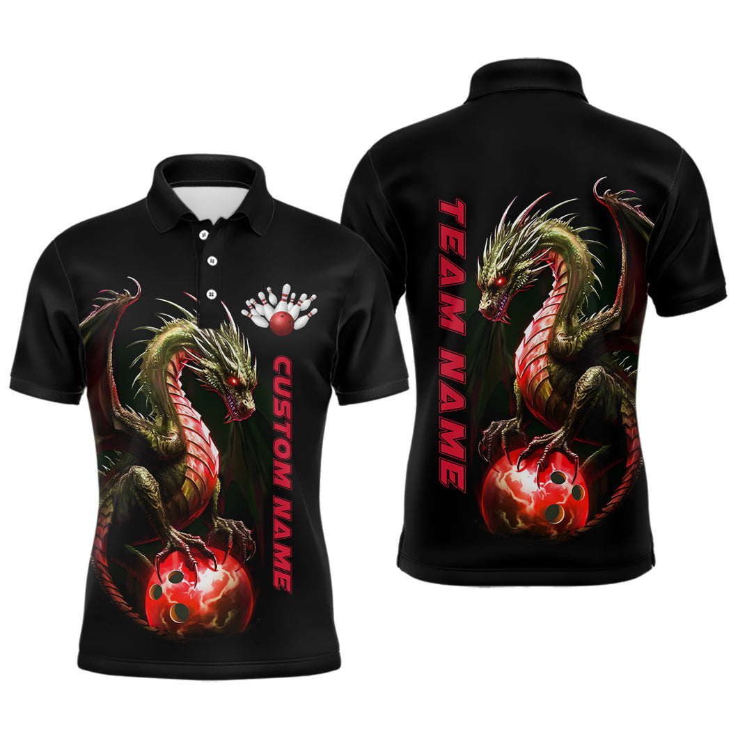 Personalized Red Dragon Bowling Team Jerseys Men Polo Shirts Bowling League Shirts IPHW5355