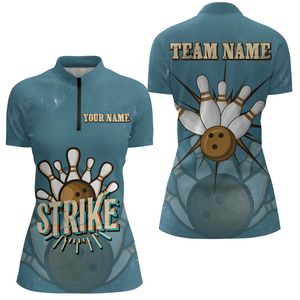 Custom Strike Bowling Women Quarter Zip Shirts Vintage Bowling Team Jerseys Retro Outfits IPHW5391