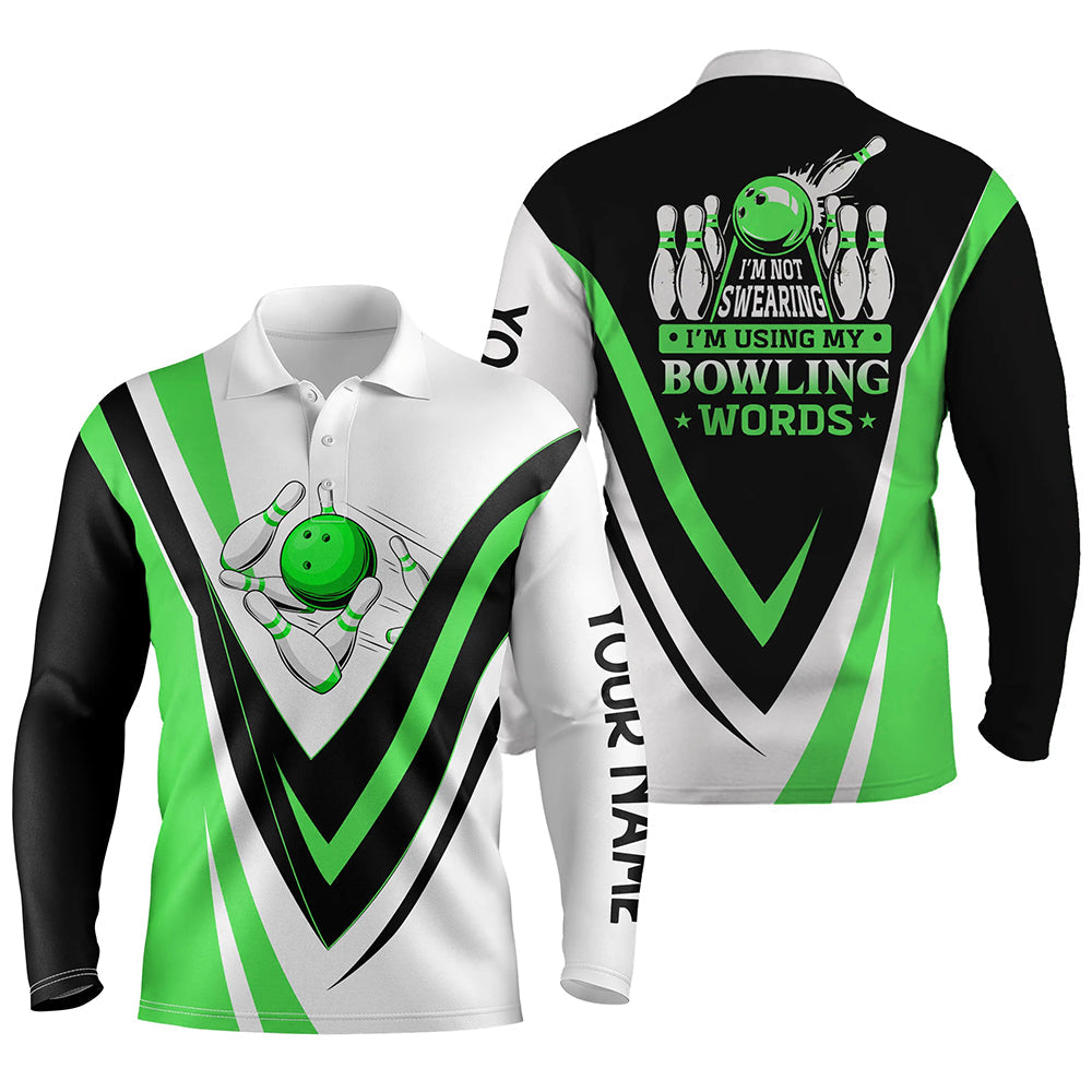 Custom bowling polo shirts for men I'm not swearing, I'm using my bowling words green bowl shirts NQS6632