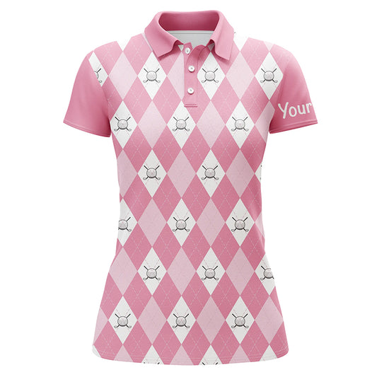 Pink argyle plaid pattern Womens golf polos shirts custom golf shirts for women, ladies golf polo NQS5156